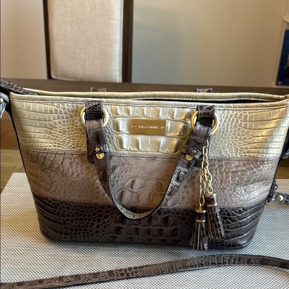 Brahmin Handbags - Brahmin Brown and Cream Satchel with Croc Embossed Leather
